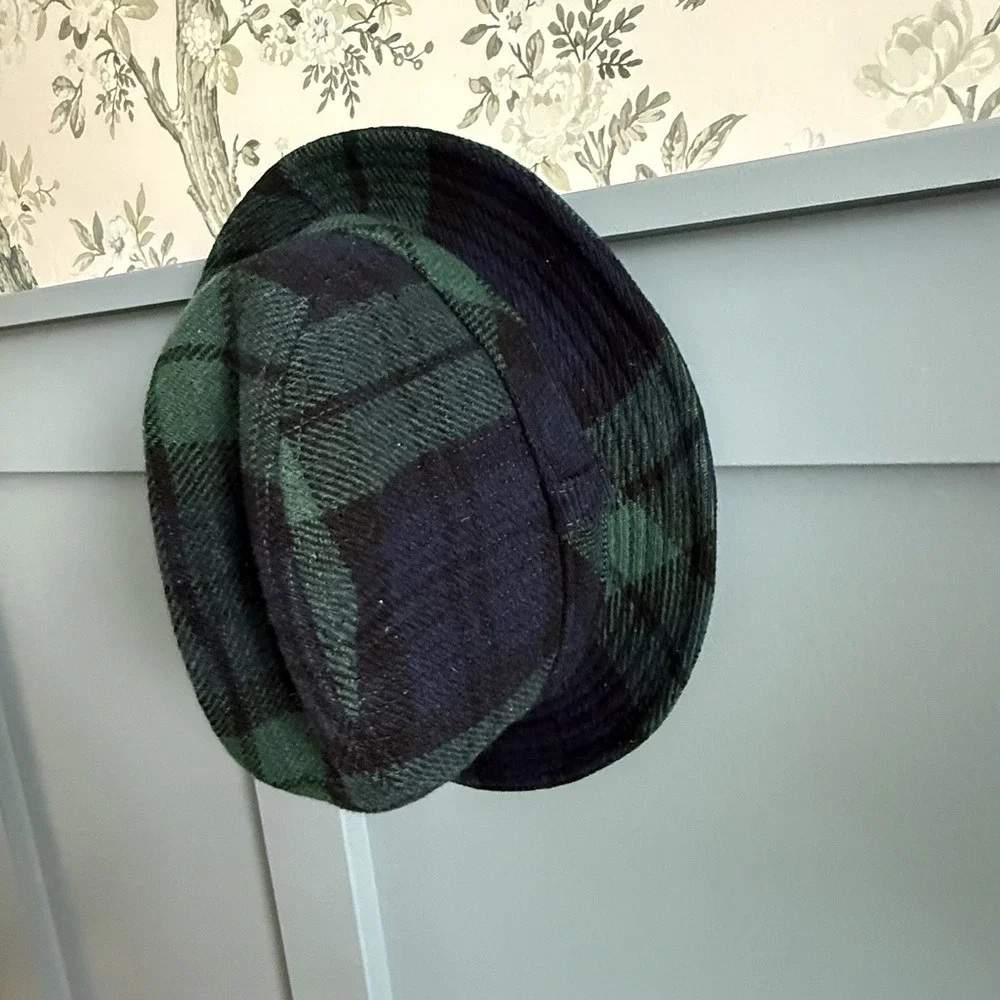 Vintage Pendleton 100% Virgin Wool Fedora Hat XL Blue Green Plaid Tartan USA F/W